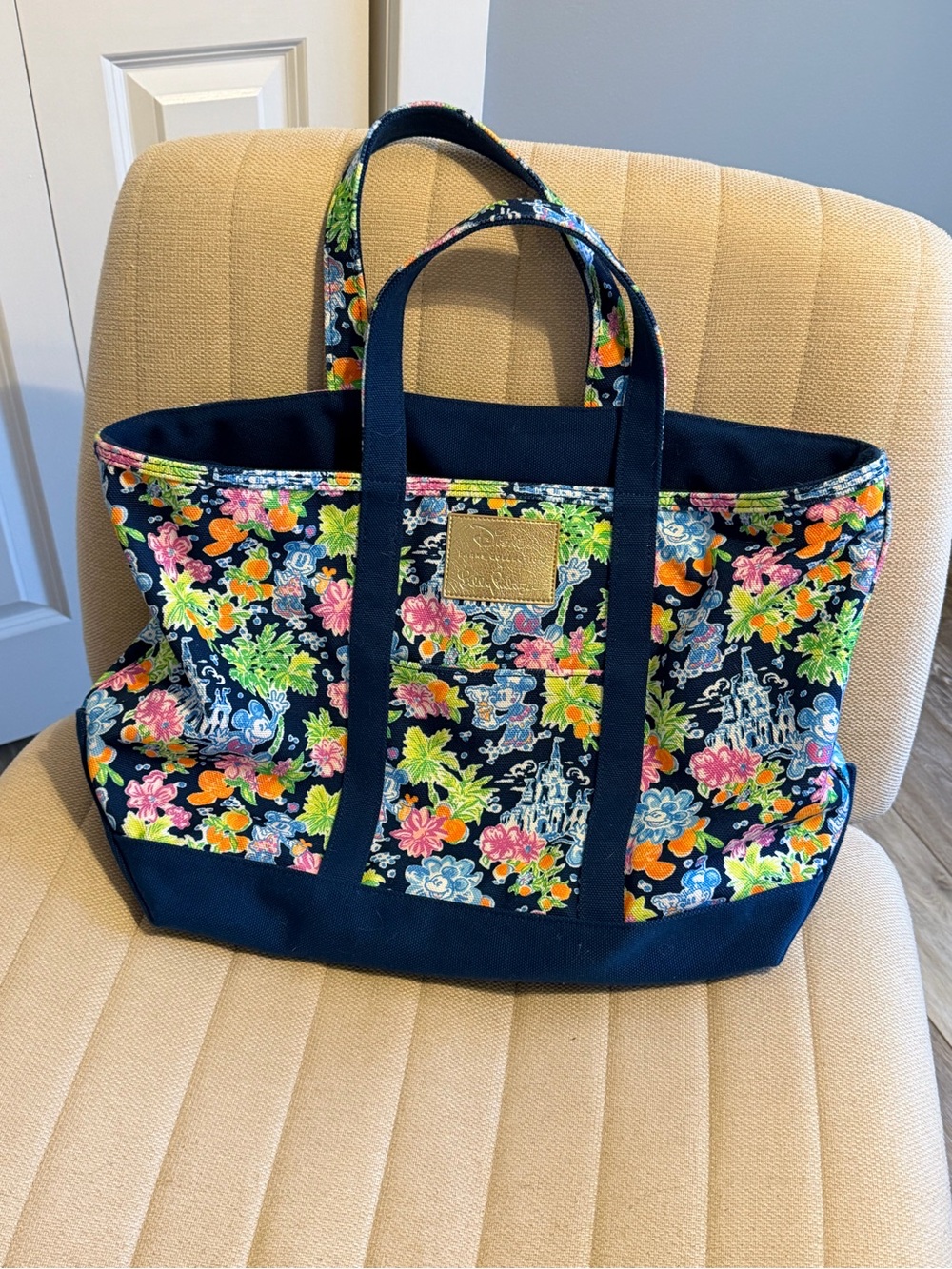 Lilly Pulitzer Navy Floral Disney Canvas Tote Bag EUC